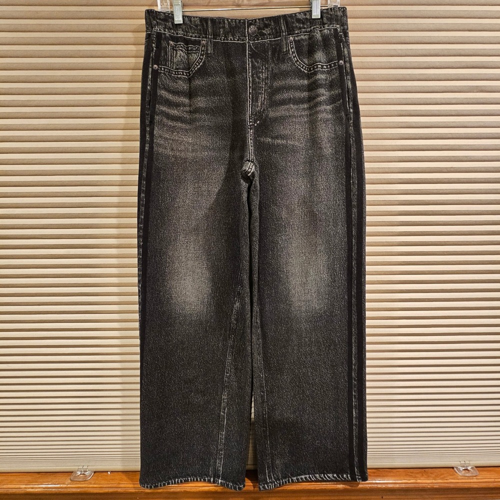 Rag & Bone Miramar Wide Leg Pants Faded Black Denim Print Sweatpants Medium